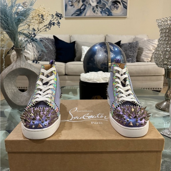 Authentic Christian Louboutin Purple Spiked Men Sneakers Retails at $1200 - Picture 1 of 6